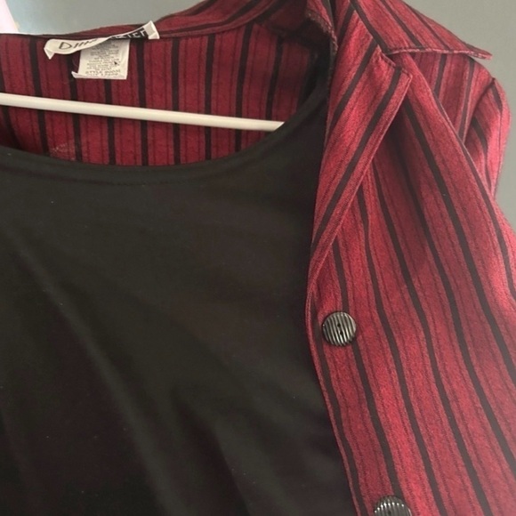 Burgundy Striped Collared Blouse Built-in Tank Business Casual Layered Look Top - Picture 6 of 10